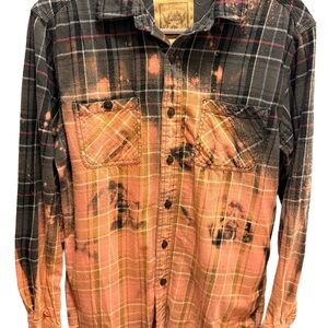 Red Camel Black Plaid Reverse Dyed Button Down Shirt